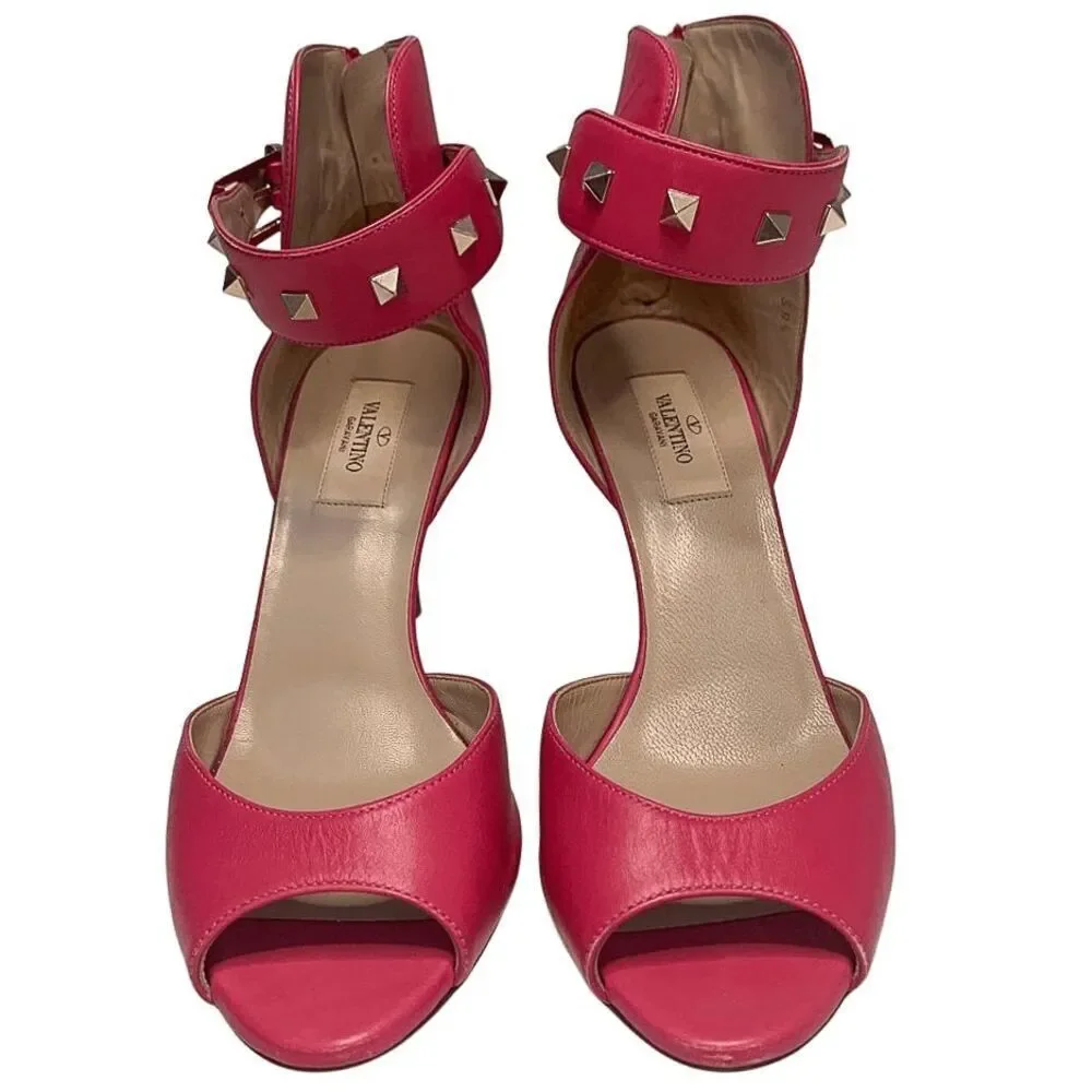 Valentino Garavani Leather Rockstud Ankle Strap Heels EU 38.5 US 8.5 Pink Pumps